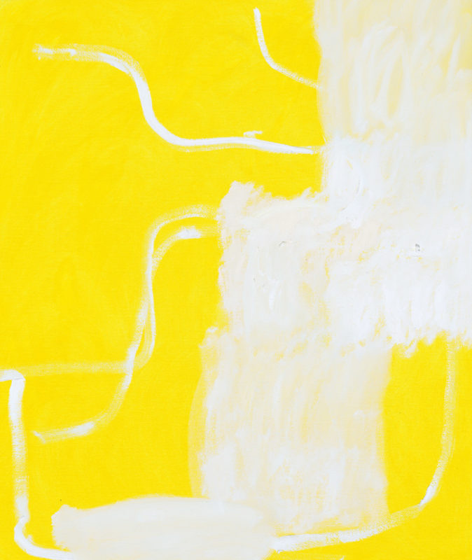 Eleanor Louise Butt 'White sketch on yellow ground, blocked out' 2020 synthetic polymer and oil on cotton 117 x 98 cm