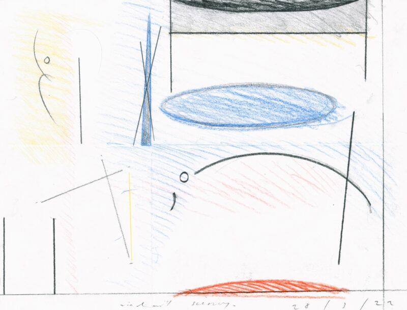 Martin George 'Windmill scenery (panels)' 2022 pencil on paper 25 x 32.5 cm $400