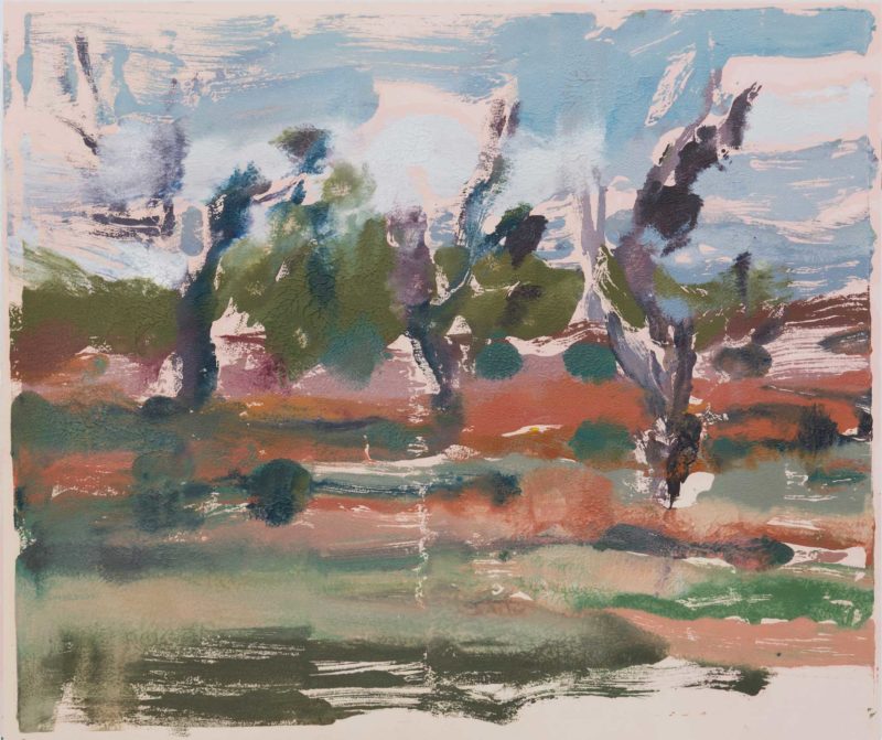 Nicole Kelly 'Three trees' 2022 oil monotype, framed 25 x 30.5 cm